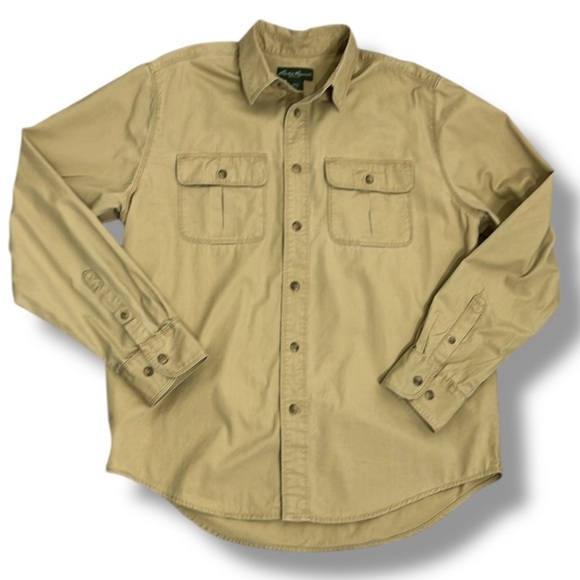 Eddie Bauer Mens Long Sleeve Shirt Large Khaki Button Up Hunting Outdoors Hiking - Picture 1 of 12